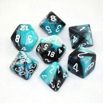 Chessex Gemini Polyhedral 7-Die Set - Black-Shell with white - зарчета