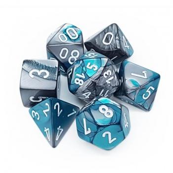 Chessex Gemini Polyhedral 7-Die Set - Steel-Teal with white - Pikko Games