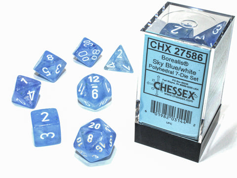 Chessex Borealis Luminary Polyhedral 7-Die Set - Sky Blue/White - зарчета