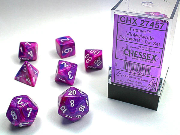 Chessex Festive Polyhedral 7-Die Set - Violet/White - зарчета