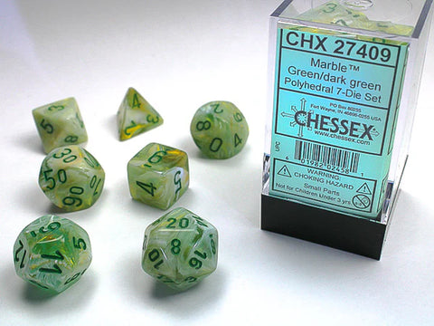 Chessex Marble Polyhedral 7-Die Set - Green/Dark Green - зарчета