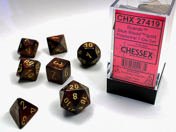 Chessex Scarab Polyhedral 7-Die Set - Blue Blood/Gold - зарчета
