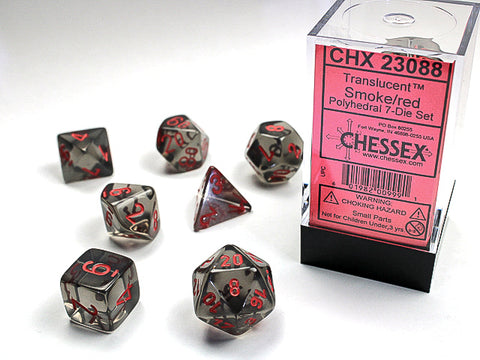 Chessex Translucent Polyhedral 7-Die Set - Smoke/red - зарчета