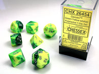 Chessex Gemini Polyhedral 7-Die Set - Green-Yellow with silver - зарчета