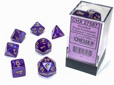 Chessex Borealis Luminary Polyhedral 7-Die Set - Royal Purple/Gold - зарчета