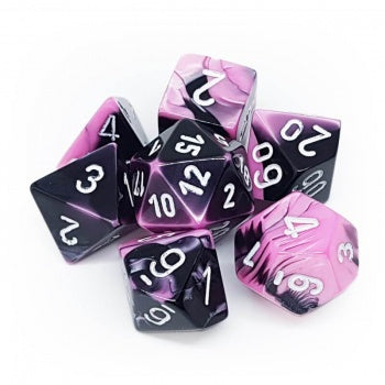 Chessex Gemini Polyhedral 7-Die Set - Black-Pink with white - зарчета