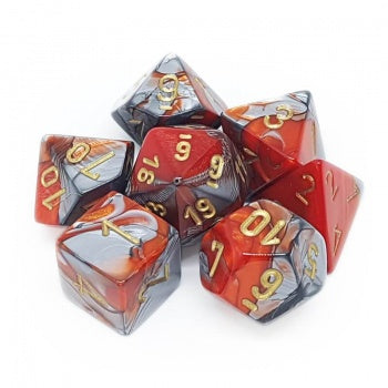 Chessex Gemini Polyhedral 7-Die Set - Orange-Steel with gold - зарчета