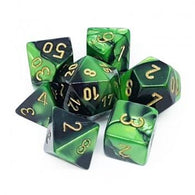 Chessex Gemini Polyhedral 7-Die Set - Black-Green with gold - Pikko Games