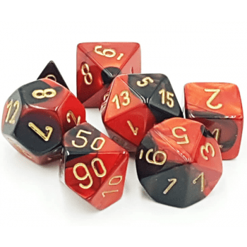 Chessex Gemini Polyhedral 7-Die Set - Black-Red with gold - Pikko Games