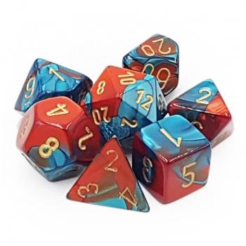 Chessex Gemini Polyhedral 7-Die Set - Red-Teal with gold - Pikko Games