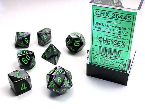 Chessex Gemini Polyhedral 7-Die Set - Black-Grey/Green - зарчета
