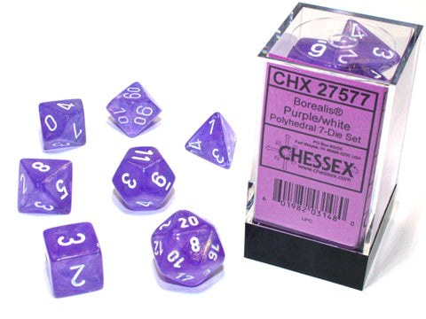 Chessex Borealis Luminary Polyhedral 7-Die Set - Purple/White - зарчета