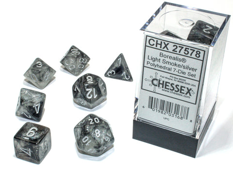 Chessex Borealis Luminary Polyhedral 7-Die Set - Light Smoke/Silver - зарчета