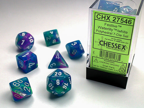 Chessex Festive Polyhedral 7-Die Set - Waterlily/White - зарчета