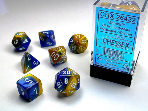 Chessex Gemini Polyhedral 7-Die Set - Blue-Gold with White - зарчета