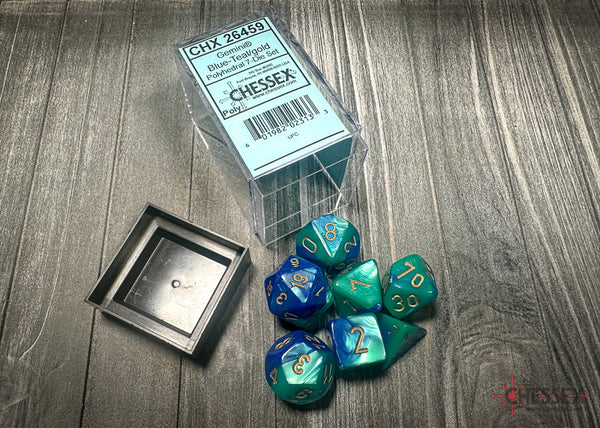 Chessex Gemini Polyhedral 7-Die Set - Blue-Teal with gold - зарчета