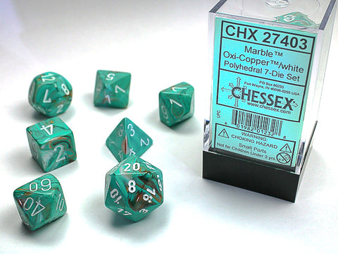 Chessex Marble Polyhedral 7-Die Set - Oxi-Copper/White - зарчета