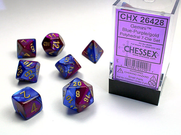 Chessex Gemini Polyhedral 7-Die Set - Blue-Purple with gold - зарчета - Pikko Games