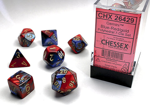 Chessex Gemini Polyhedral 7-Die Set - Blue-Red with gold - зарчета