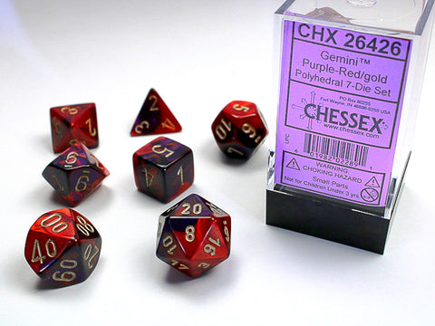 Chessex Gemini Polyhedral 7-Die Set - Purple-Red with gold - зарчета